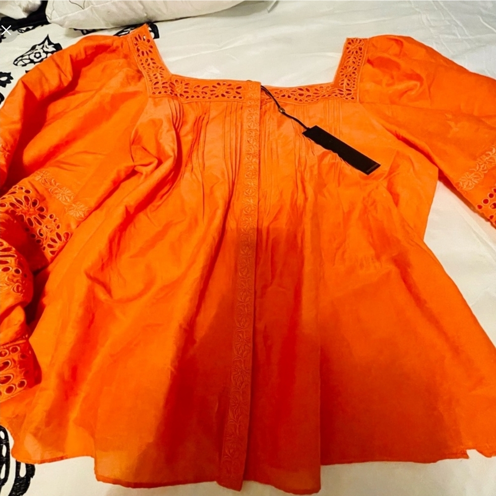 Kobi Halperin- Hand Embroidered Sylvia Long Sleeve Blouse, in Huy Peach Size XXL